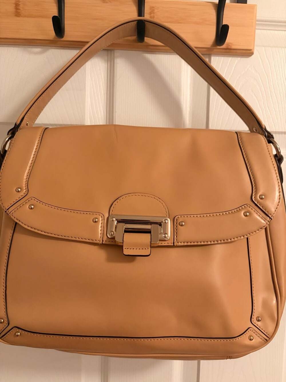 Banana Republic Tan Leather Flap Shoulder Bag with Gold Hardware